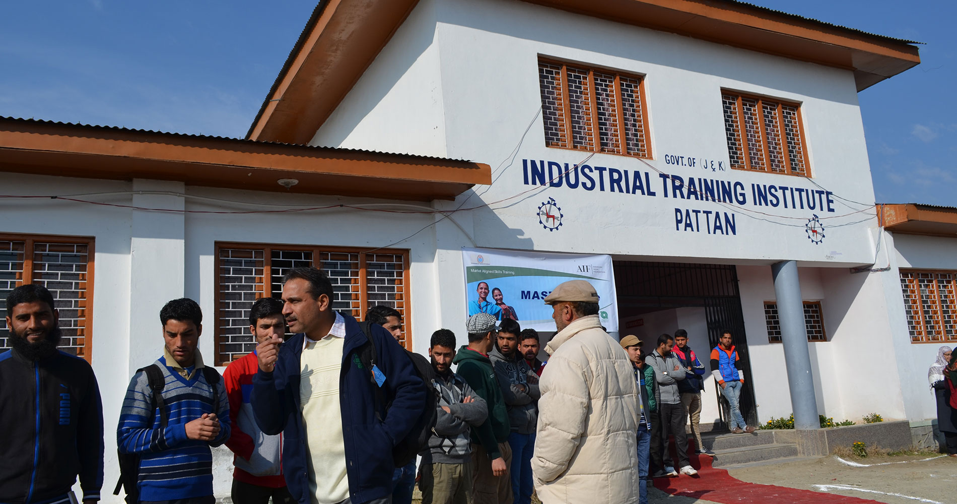 Students outside the Industrial Training Institute, Pattan
